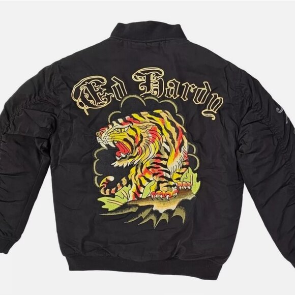 Ed Hardy Tigers Bomber Jacket Black - EHMO1202-3 - Picture 2 of 3